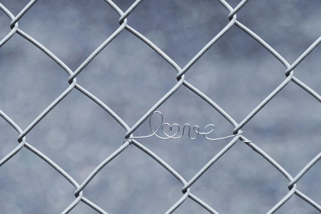 love, wire, fence, in love, heart, locked in, wire mesh, grid, metal, closed, love, love, love, love, love, fence, heart